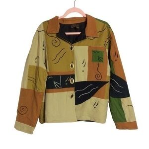 Vintage Allure patchwork flax jacket.  1X plus. Tan